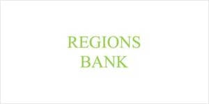 A white background with the words regions bank written in green.